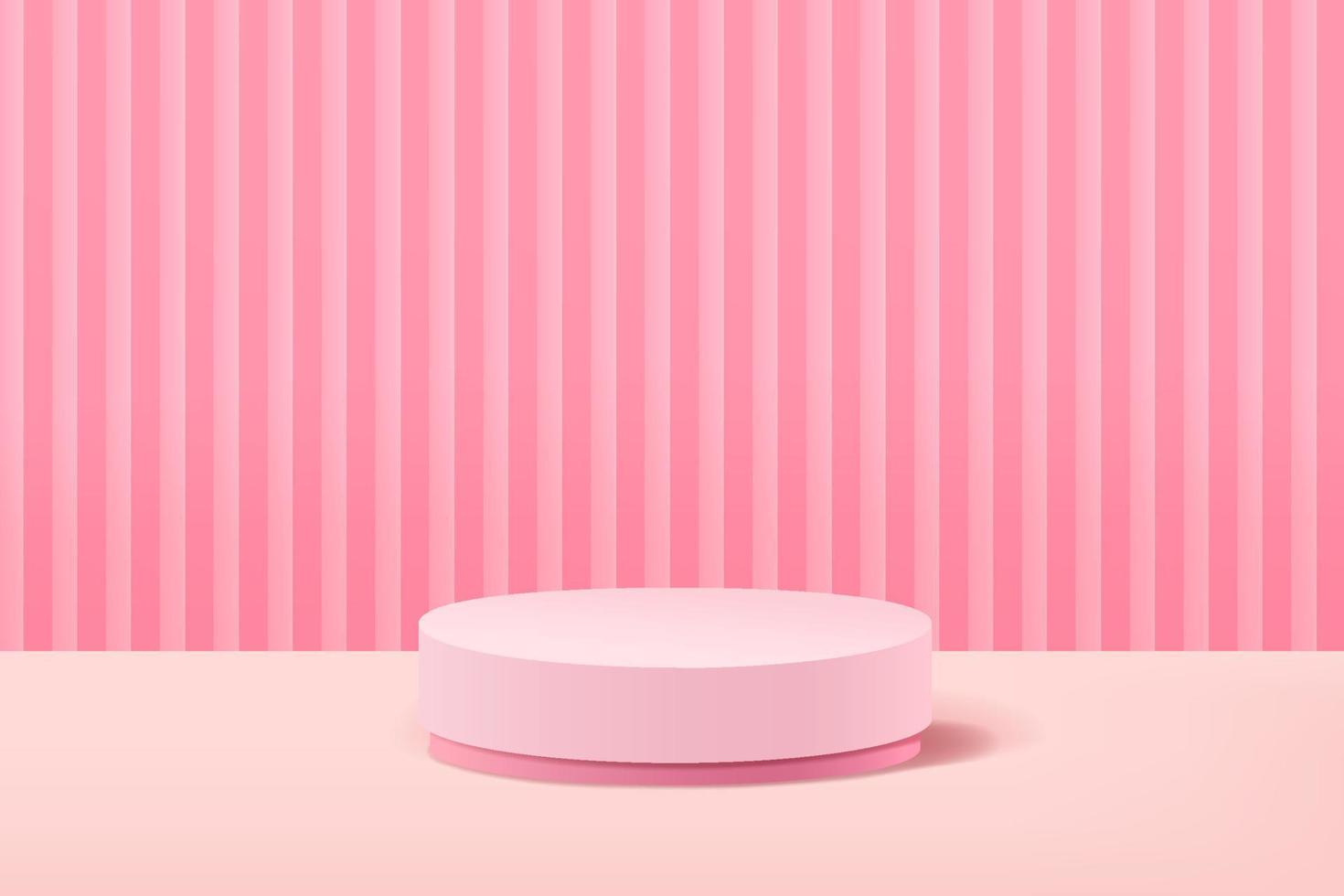 Pastel pink abstract geometric shape background and 3d round pedestal podium vector