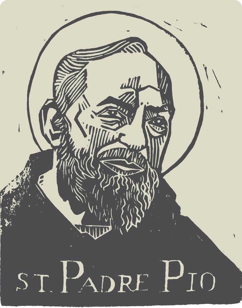 Linocut vector art of St. Padre Pio. Catholic Saint. Feast day 23 Sep