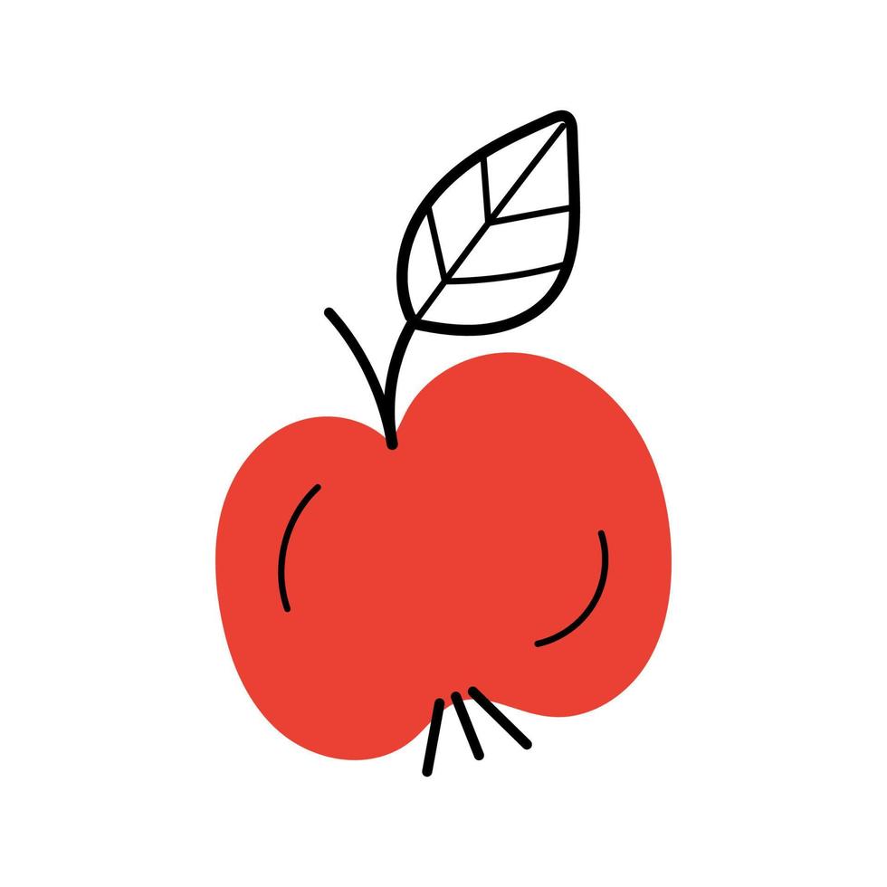 Red apple. Hand drawn sketch icons of fruit. Isolated vector illustration in doodle line style.