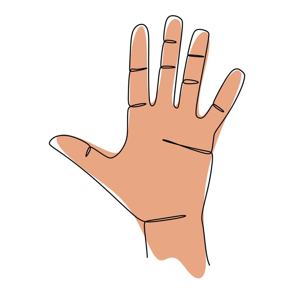 Simple flat colored continuous line drawing of a waving or say hello hand gesture. Symbol and sign design concept vector