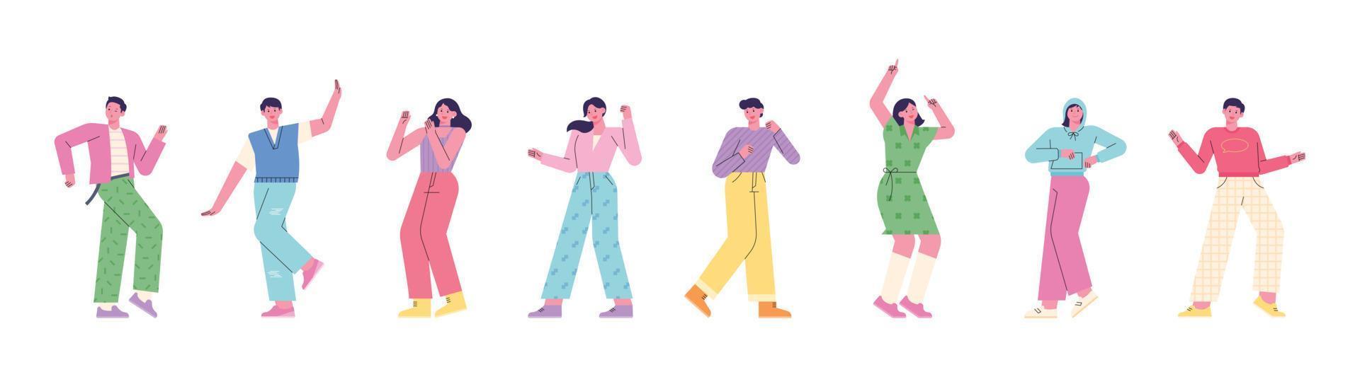 un icono de gente bailando de forma simple. un personaje de cabeza alta y pequeña. ilustración vectorial de estilo de diseño plano. vector