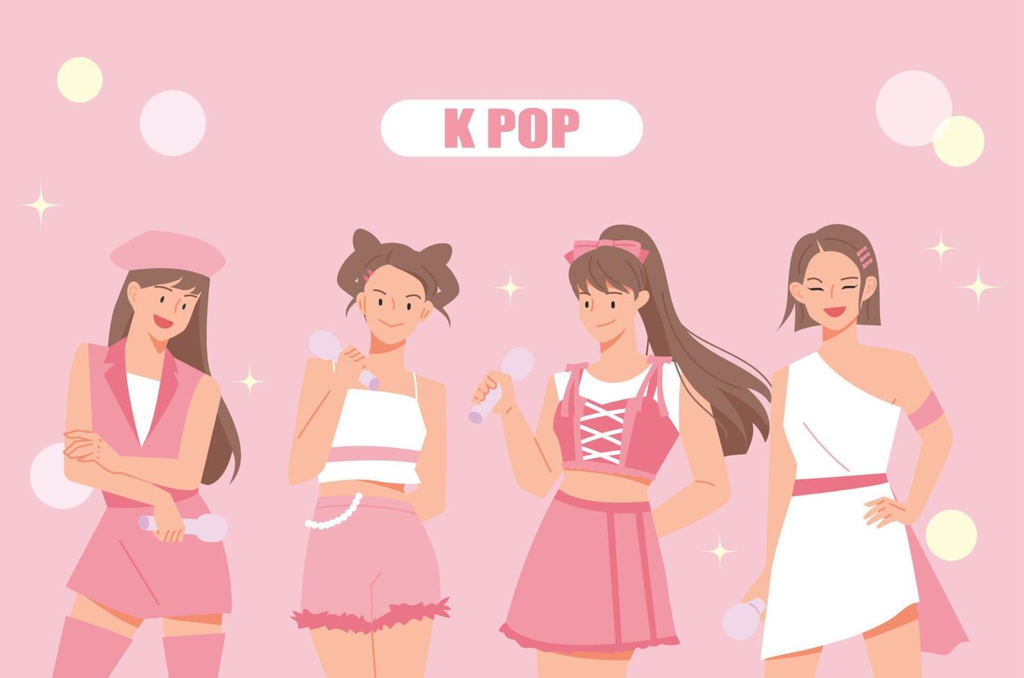 A group of female idols dressed in pink are standing in a lovely pose