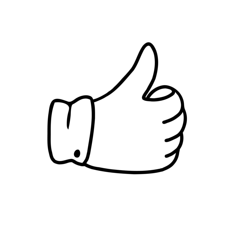 Like doodle icon, isolated on a white background. Vector hand-drawn illustration of a hand with a raised finger