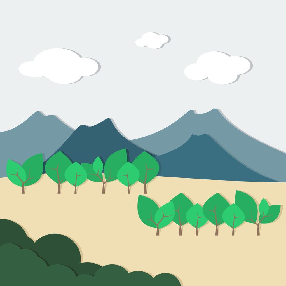 ilustración de vector de paisaje de campo de montaña de estilo similar al papel editable en estilo plano
