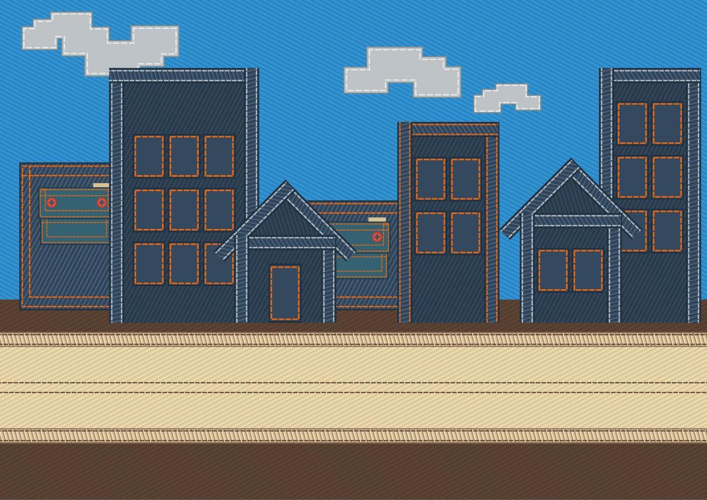 Editable Jeans Denim Style City Unique Cityscape Vector Illustration as Additional Element of Web or Printed Product About Urban Life Environment or Fashion Clothing Related Project