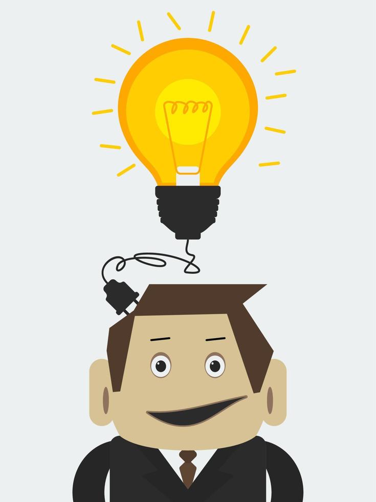 Editable Idea Lightbulb Vector Illustration of Businessman Getting Inspiration in Flat Style