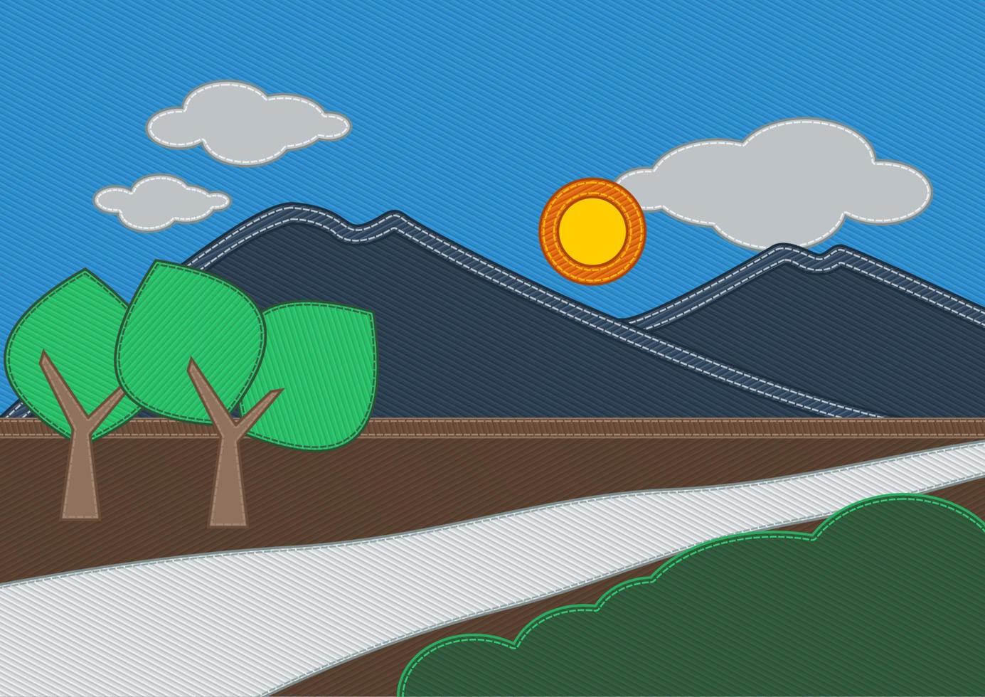 Editable Jeans Denim Style Mountain Countryside Landscape Vector Illustration