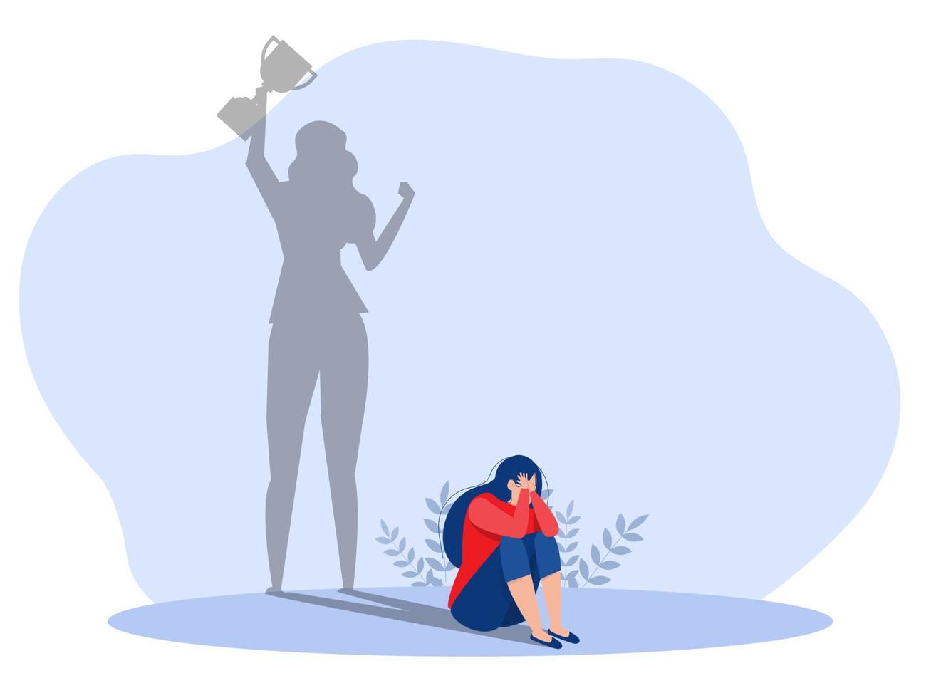 Imposter syndrome.shadow woman standing for her present profile take award with Anxiety and lack of self confidence at work the person fakes is someone else concept vector