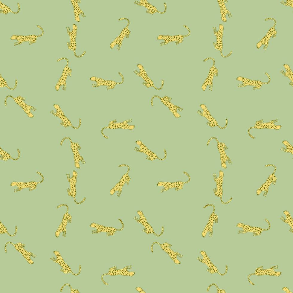 Doodle cheetah seamless pattern. Hand drawn cute leopard endless wallpaper. Wild animals background vector