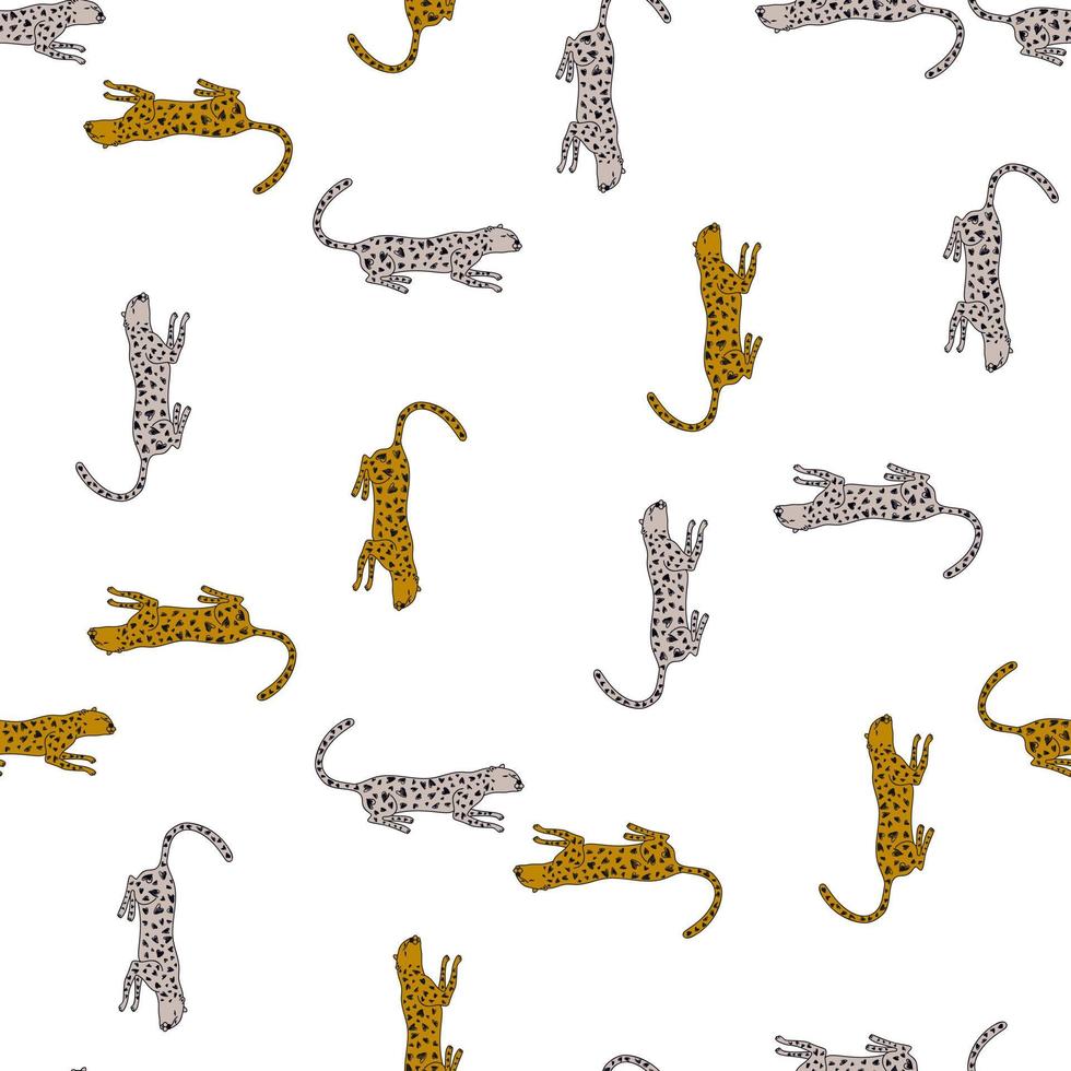 garabato, guepardo, seamless, patrón. Fondo de pantalla sin fin de leopardo lindo dibujado a mano. fondo de animales salvajes. vector