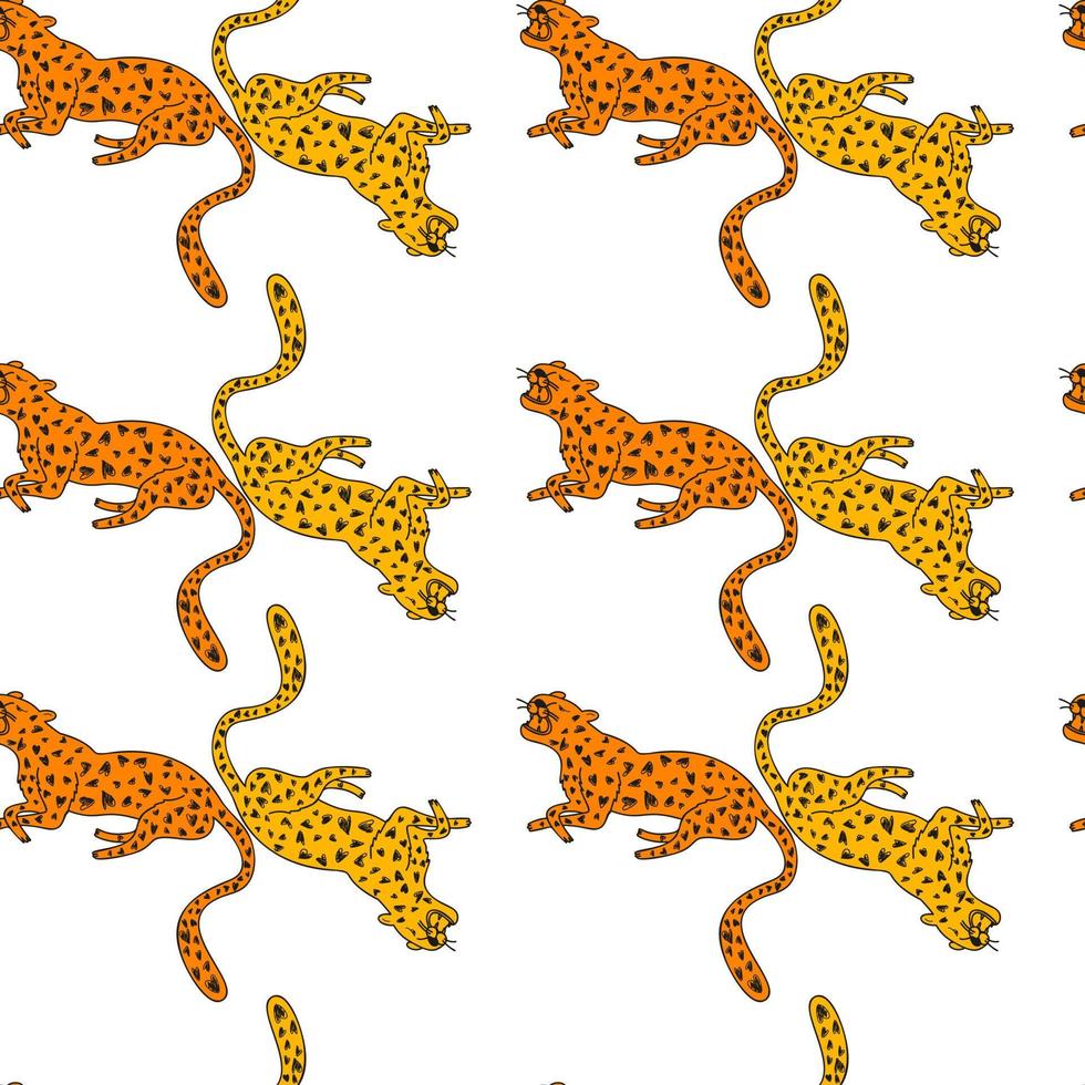 Decorative seamless pattern with doodle cute leopard. Hand drawn cheetah endless wallpaper. vector