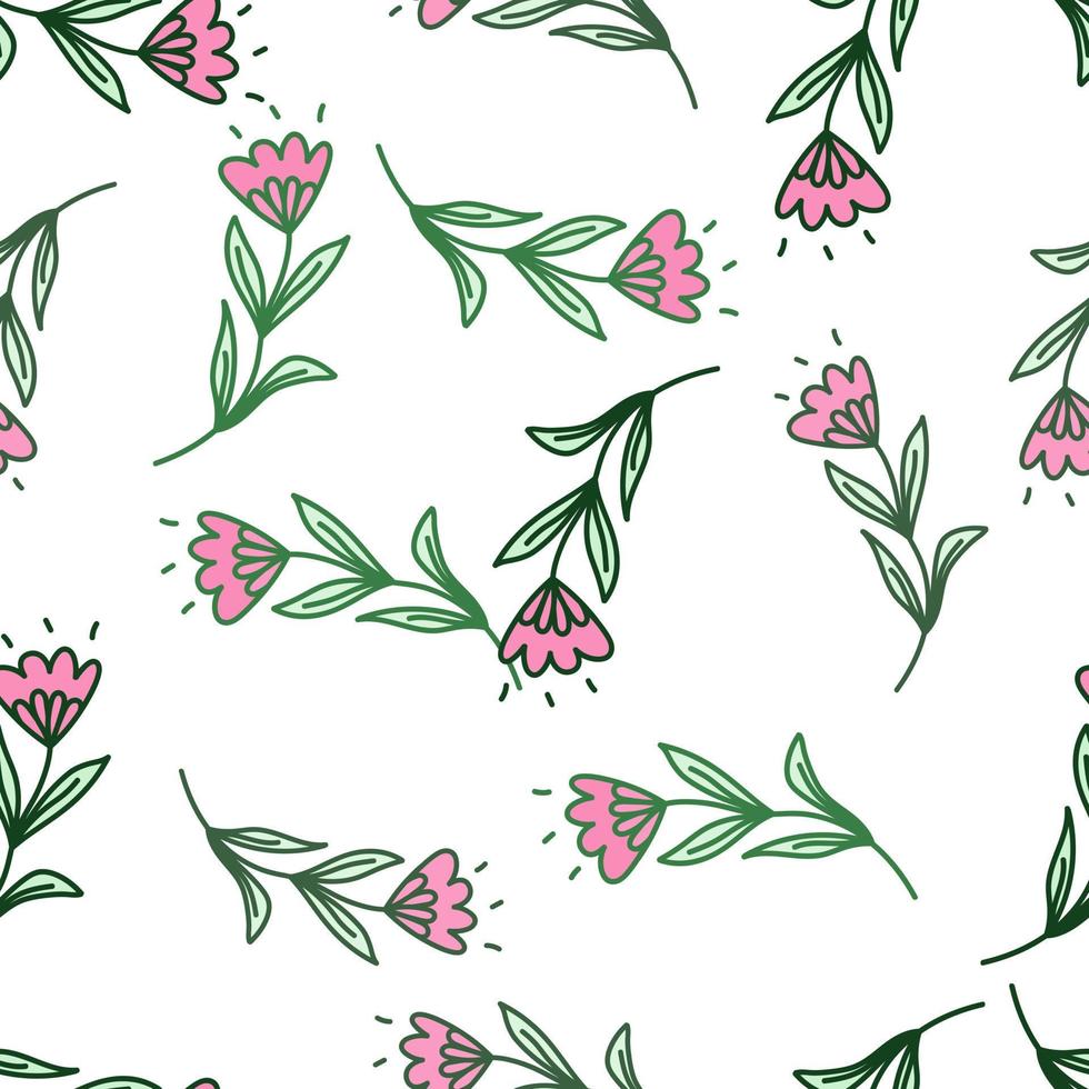 Cute flower seamless pattern in stylized folk style. Hand drawn elegant botanical background. vector