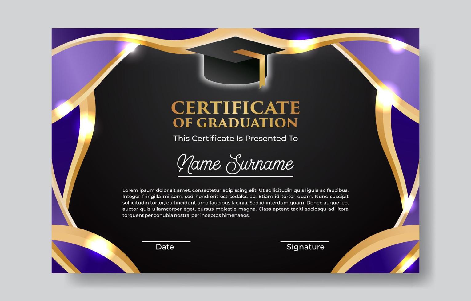 Certificate of Graduation Template with Toga Hat vector