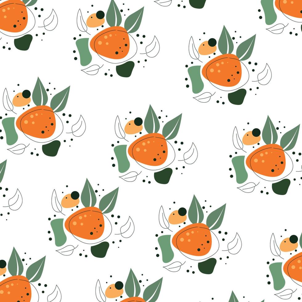 Pattern with orange cherry plums and leaves. Prunus cerasifera, alycha on a white background. vector