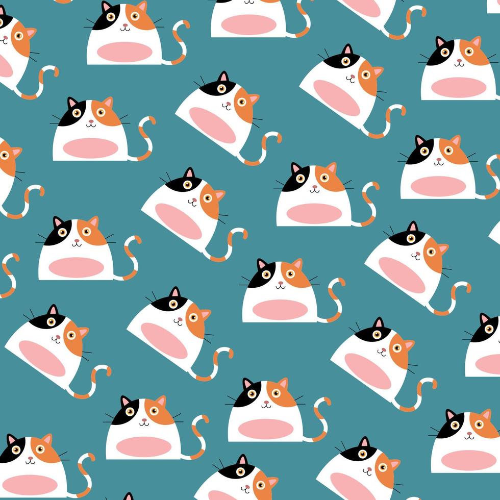 Cute Kawaii cat or kitten in cute pose, cute vector pattern. Cute fat cat cartoon for print or sticker design.