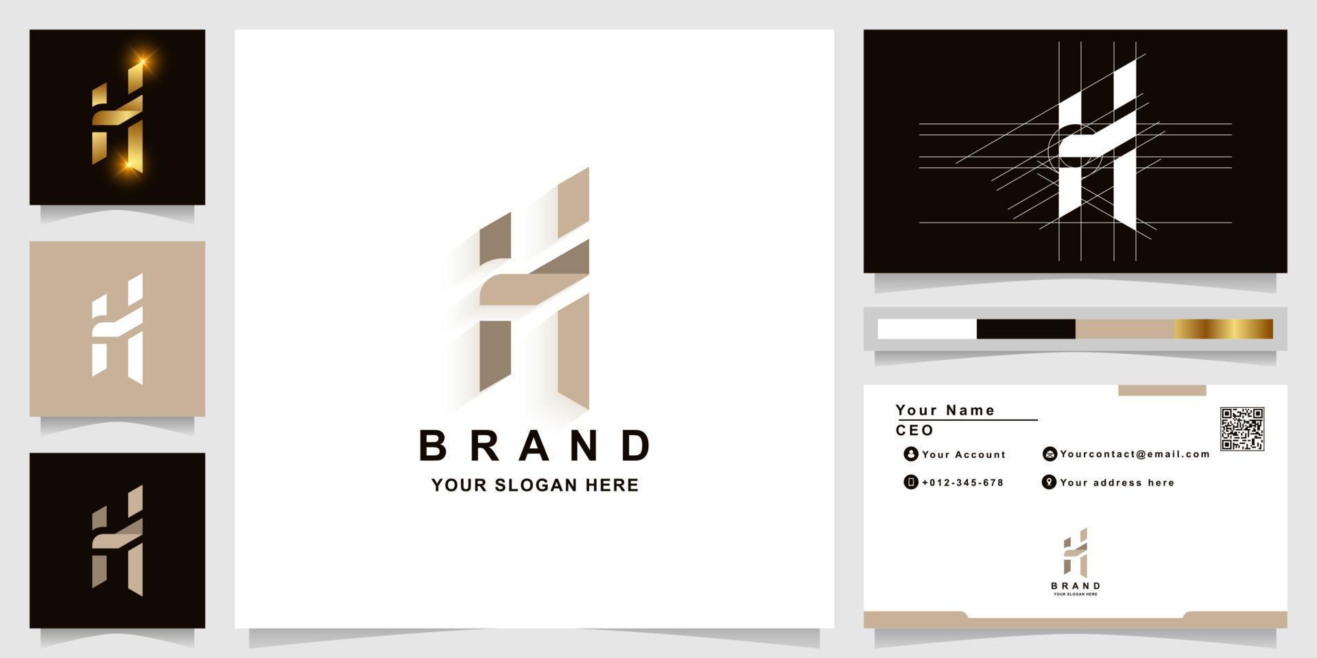 Letter H or Hi monogram logo template with business card design vector