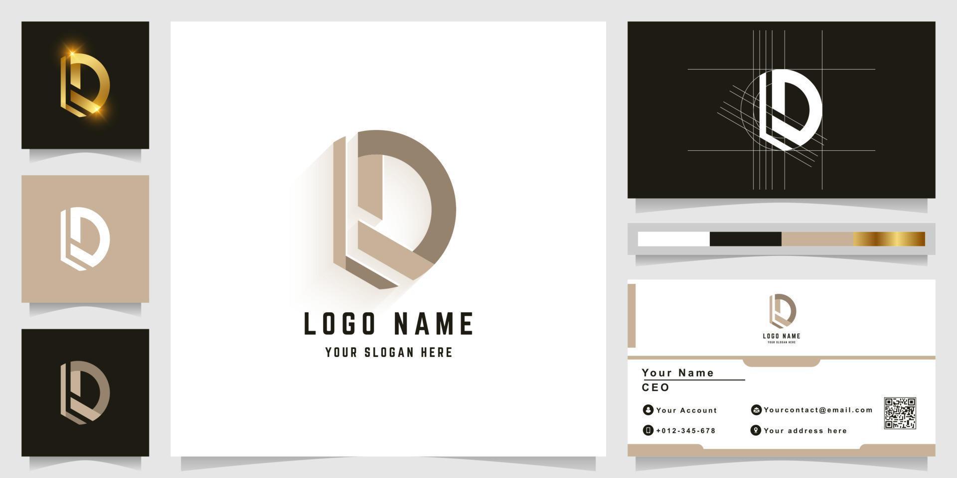 Letter D or LD monogram logo with business card design vector