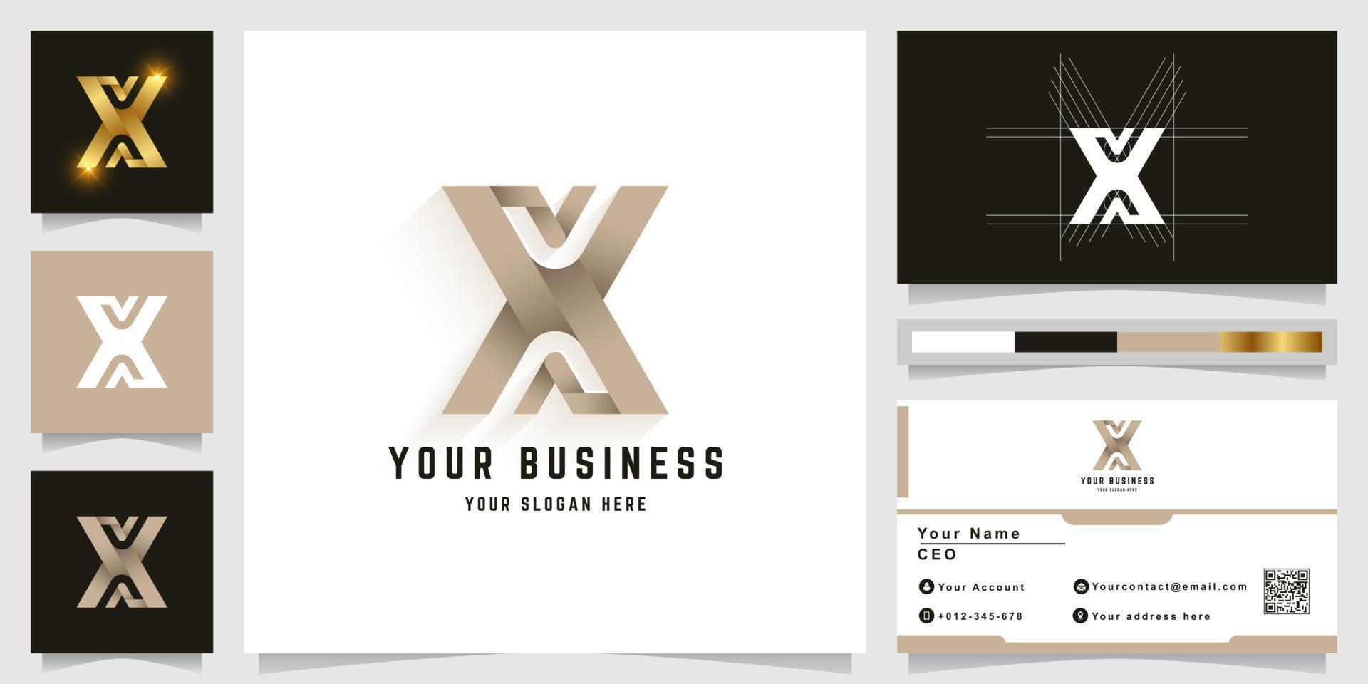 Letter X or XX monogram logo with business card design vector