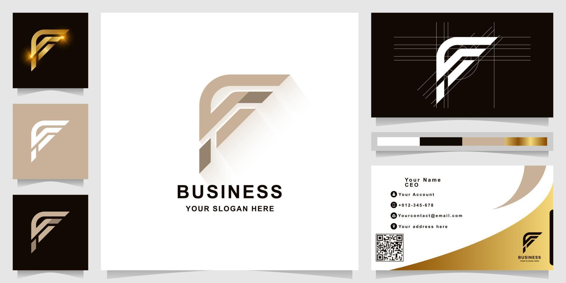 Letter f or ff monogram logo template with business card design vector