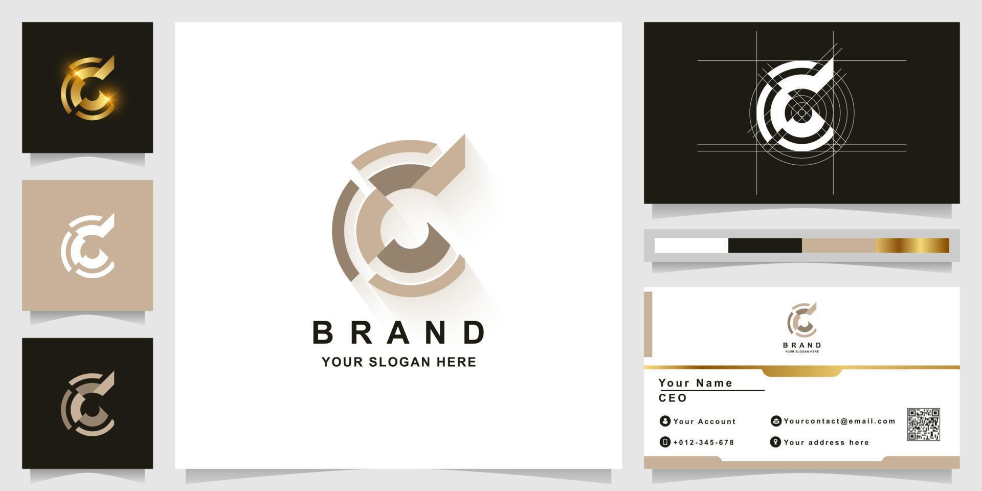Letter c or cc monogram logo template with business card design vector