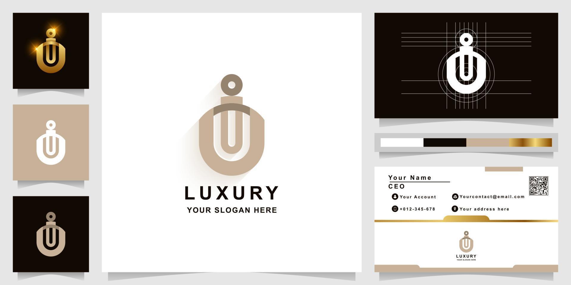 Letter i or iu monogram logo template with business card design vector