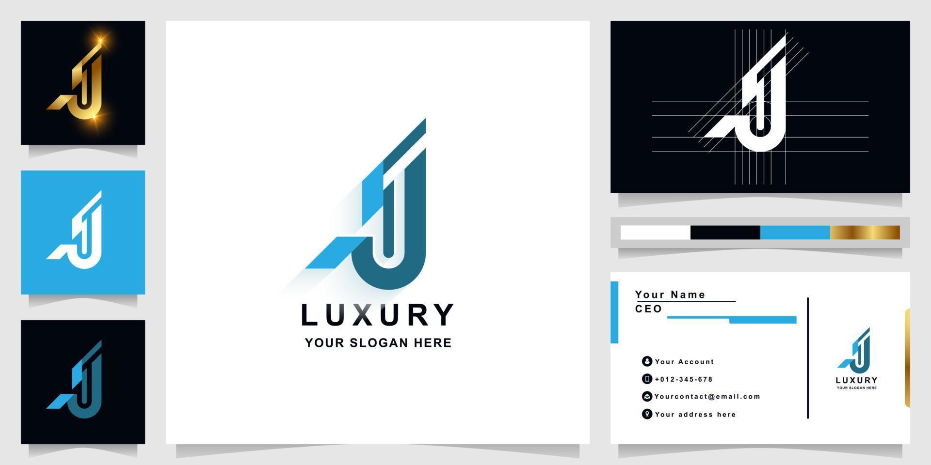 Letter J or JJ monogram logo template with business card design vector