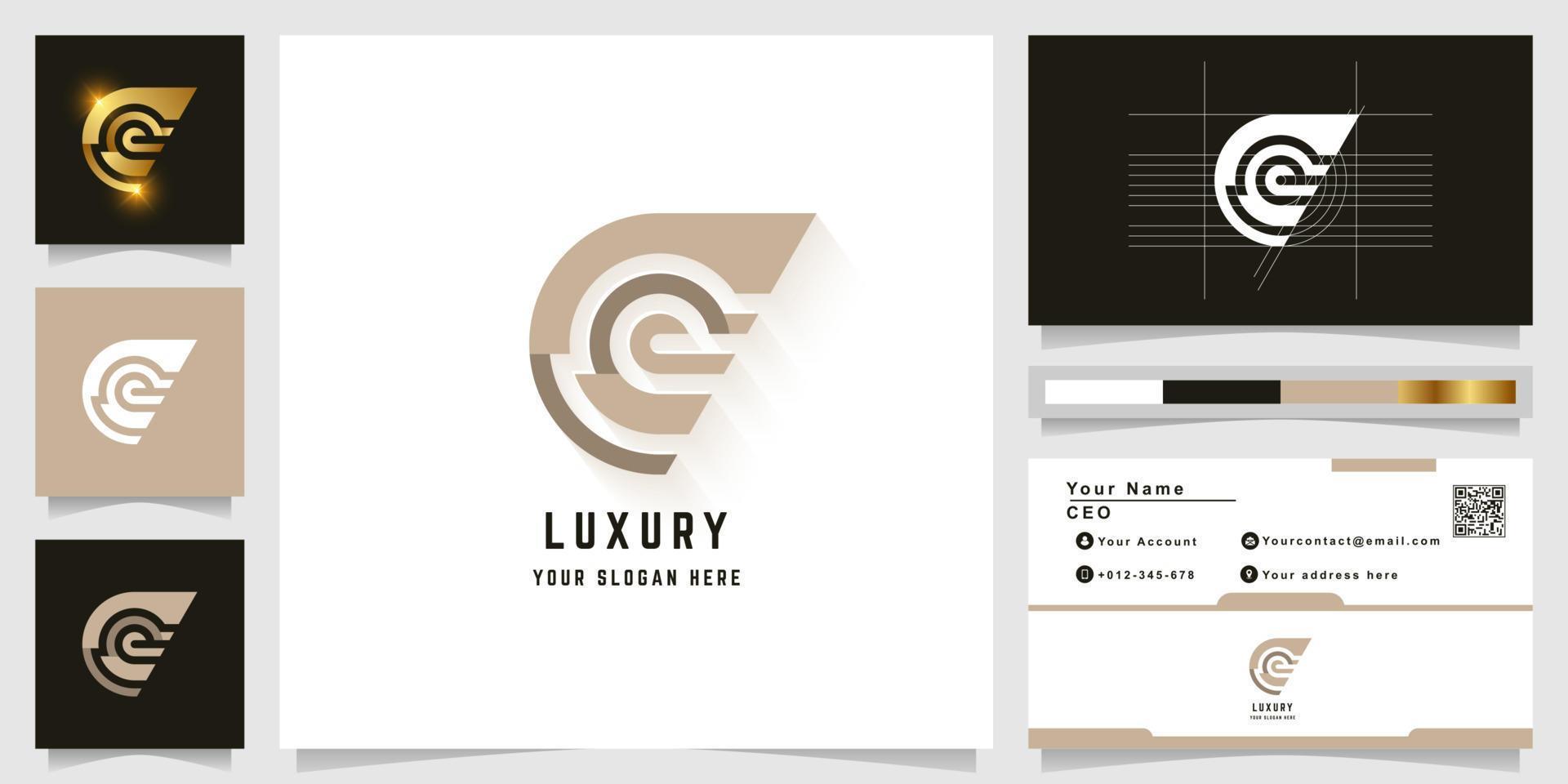 Letter c or cc monogram logo template with business card design vector