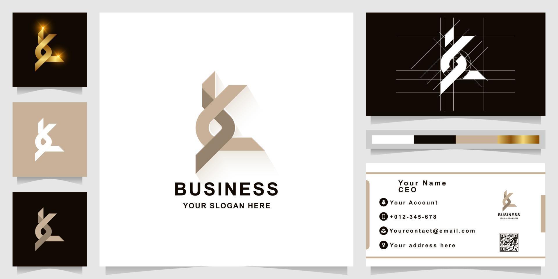 Letter k or bk monogram logo template with business card design vector