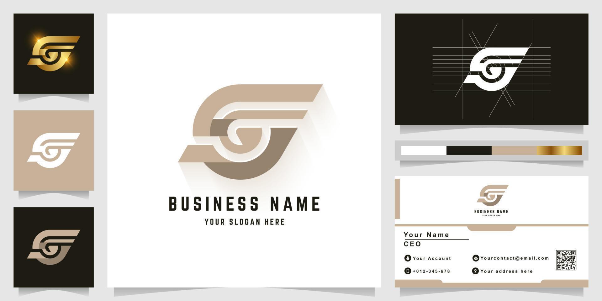 Letter S or G monogram logo with business card design vector