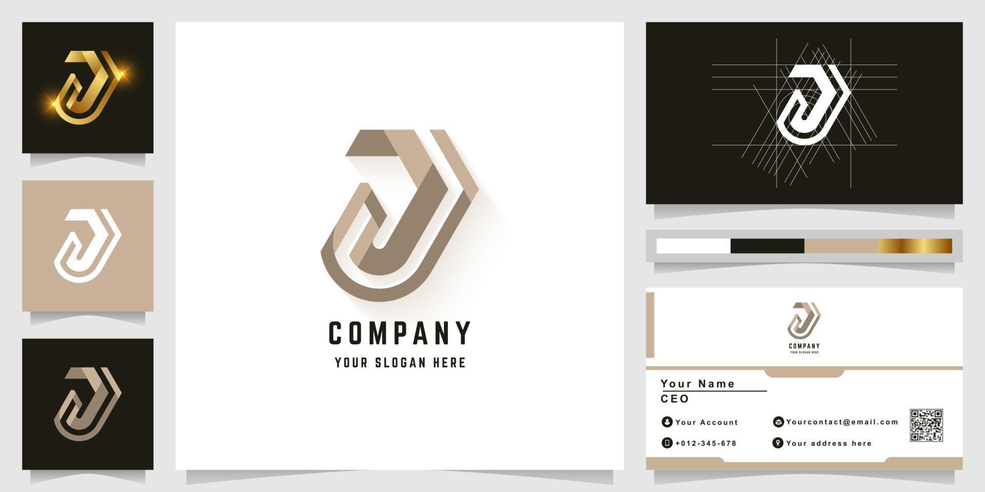 Letter J or JJ monogram logo with business card design vector
