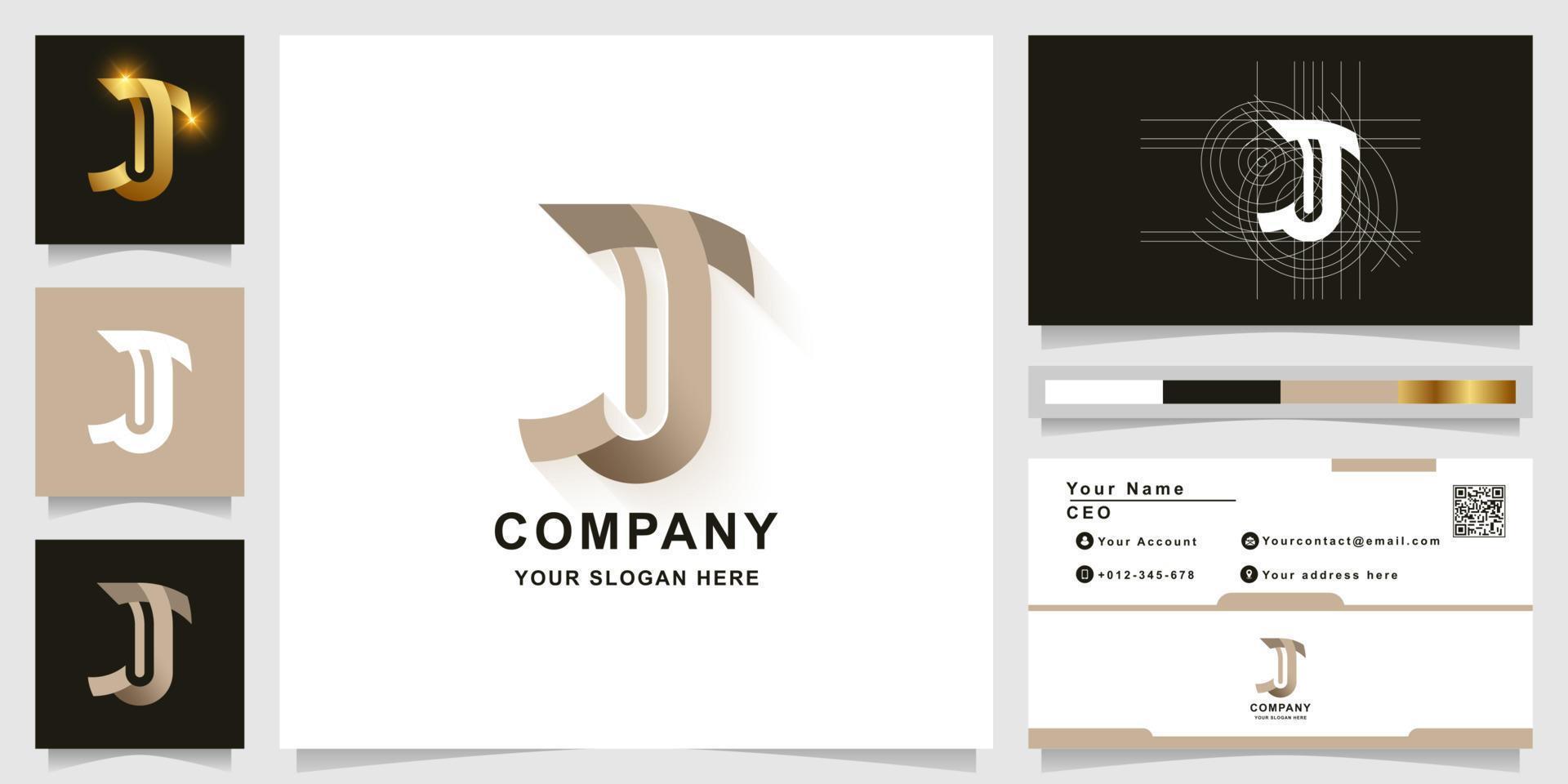 Letter J or JJ monogram logo template with business card design vector