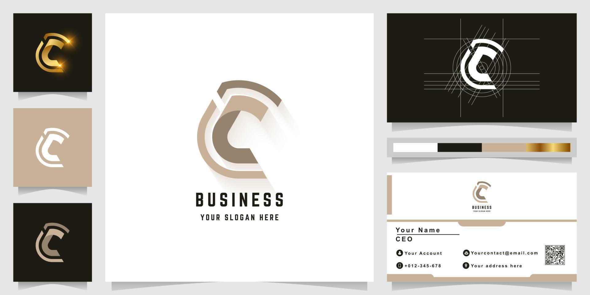 Letter c or cc monogram logo with business card design vector
