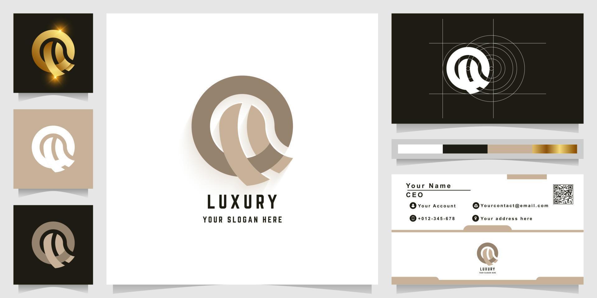 Letter Q or O monogram logo with business card design vector