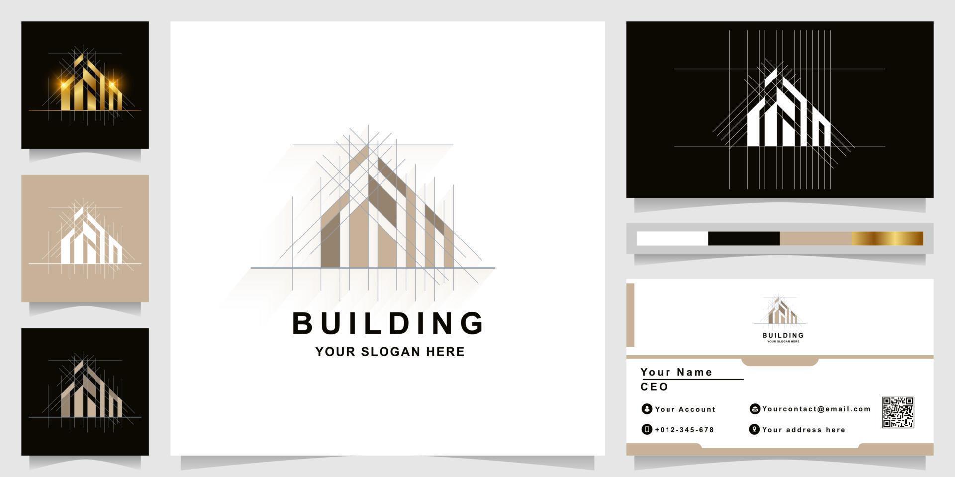 Architecture, building or real estate logo with business card design vector