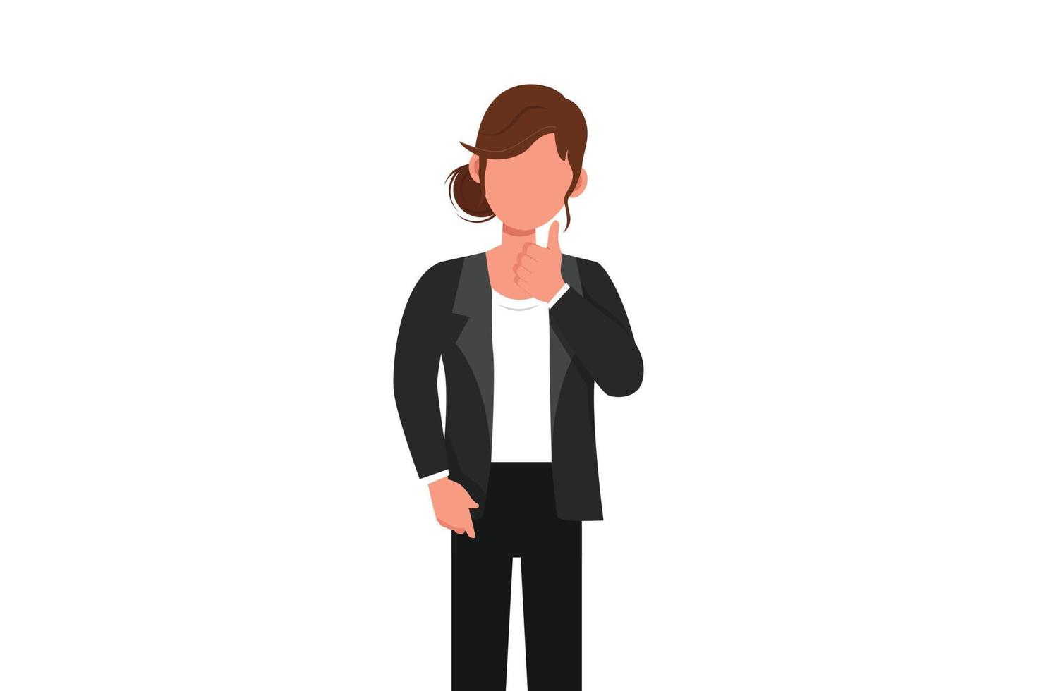 Business flat drawing confident businesswoman with thumbs up gesture. Excited female manager showing thumbs up sign. Deal, like, agree, approve, accept. Cartoon draw graphic design vector illustration