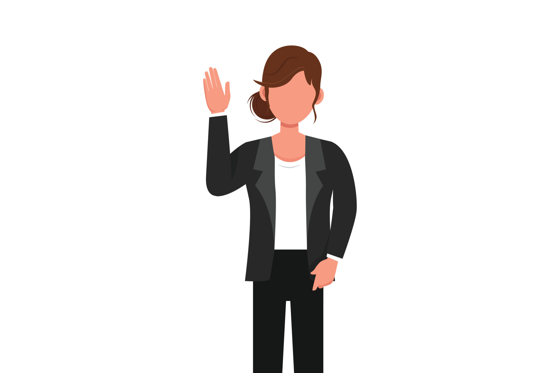 Business flat cartoon style drawing young businesswoman showing palm as  stop sign, stay, hold, rejection gesture. Female manager gesturing emotion  and body language. Graphic design vector illustration 9674191 Vector Art at  Vecteezy