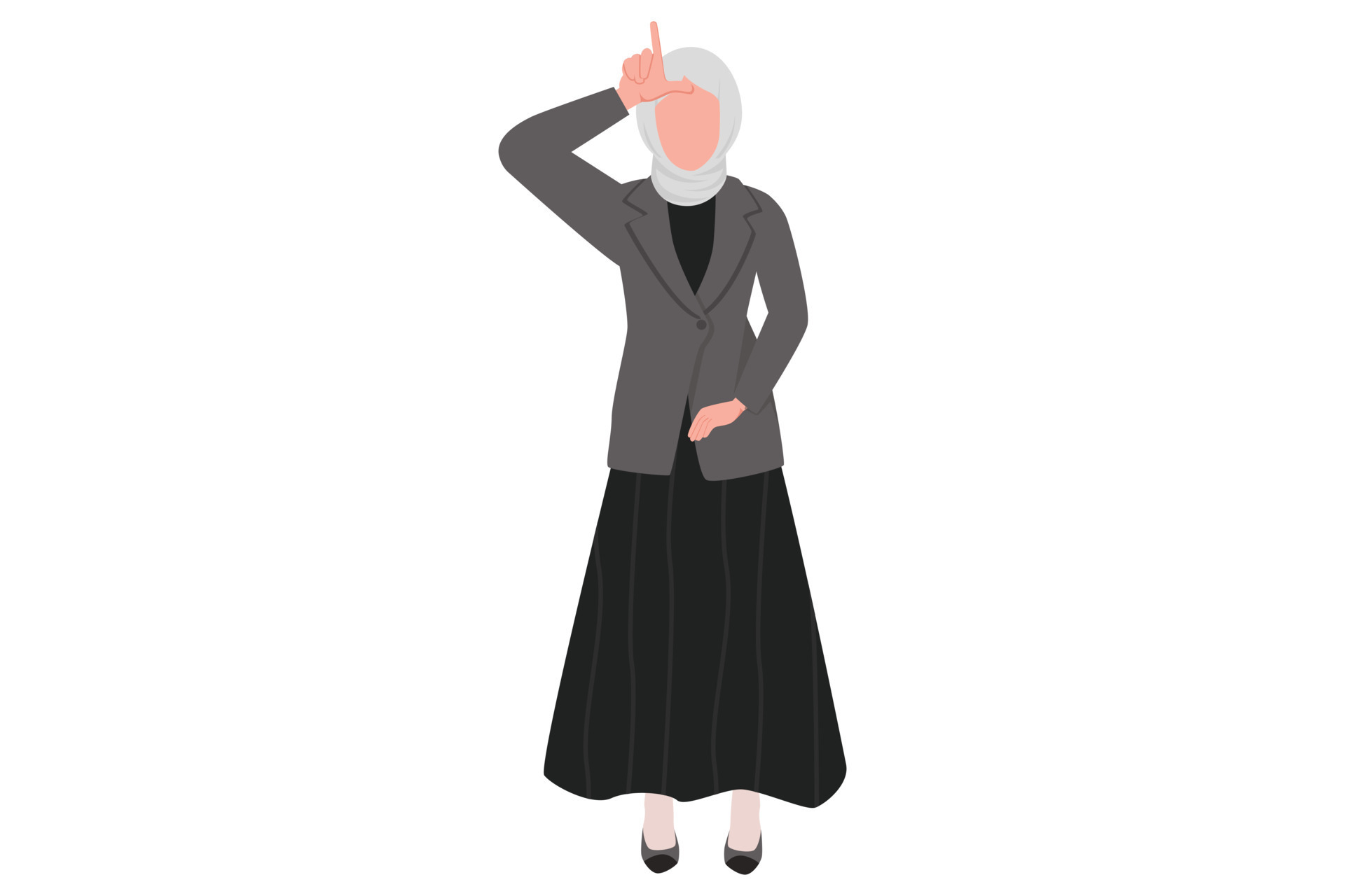 Business flat cartoon style drawing Arabian businesswoman showing L sign on forehead with finger. Sad office worker making loser symbol by gesturing hand over head. Graphic design vector illustration 9674212 Vector Art Business flat cartoon style drawing Arabian businesswoman showing L sign on forehead with finger. Sad office worker making loser symbol by gesturing hand over head. Graphic design vector illustration 9674212 Vector Art