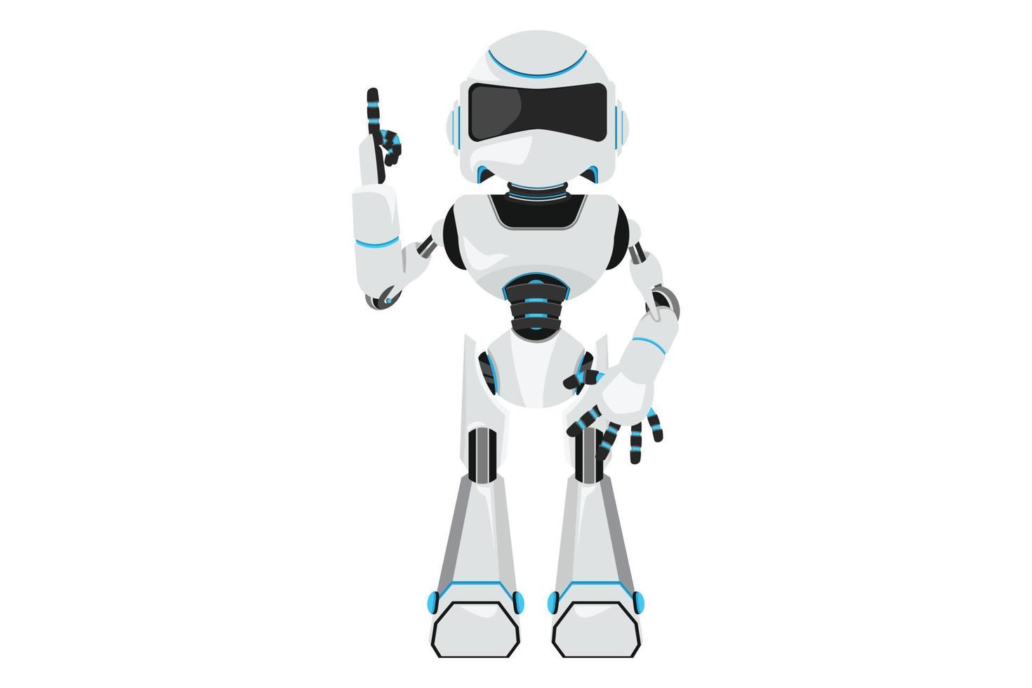 Business flat drawing robot pointing up finger symbol. Robot finger index up gesture. Emotion and body language. Humanoid robot cybernetic organism. Future robotic. Cartoon design vector illustration