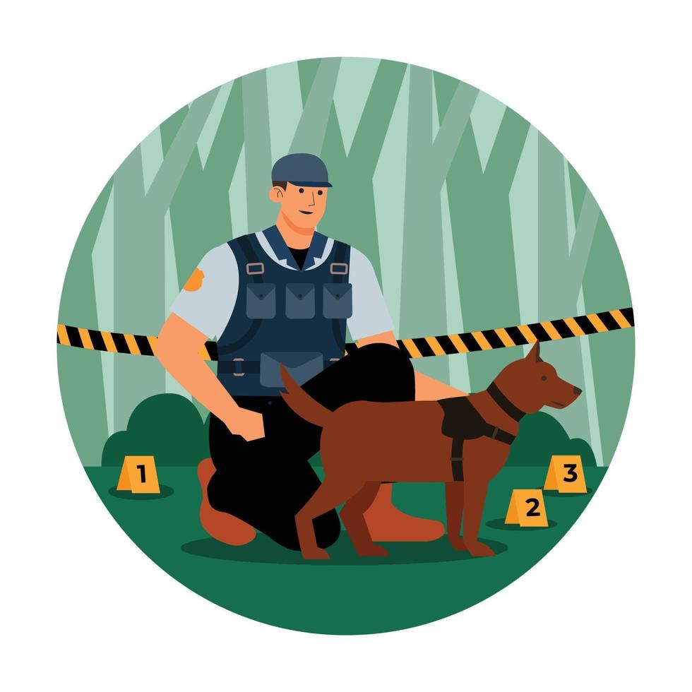Police On Duty With His Tracking Dogs vector