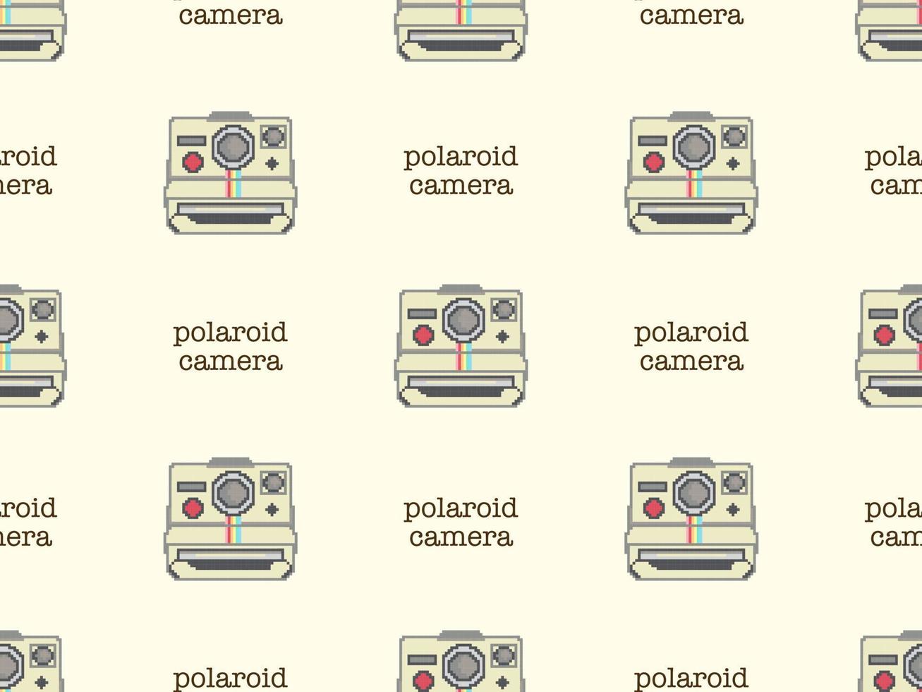 cámara polaroid personaje de dibujos animados de patrones sin fisuras sobre fondo amarillo. estilo de píxel vector