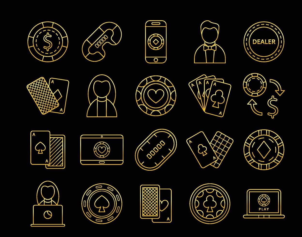 Gold pocker icons isolate on black background vector