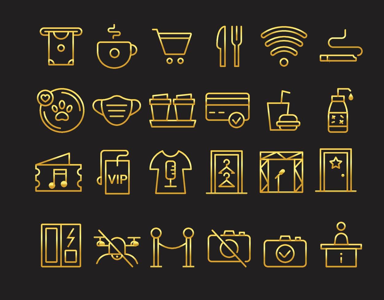 Gold wayfinding icons set vector
