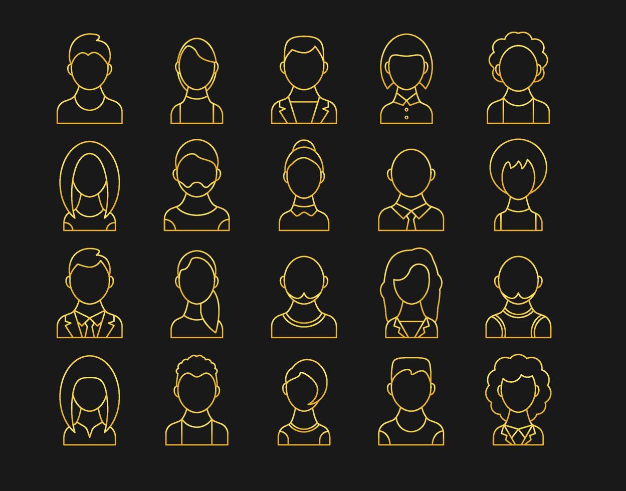 Set of gold people avatar icons vector