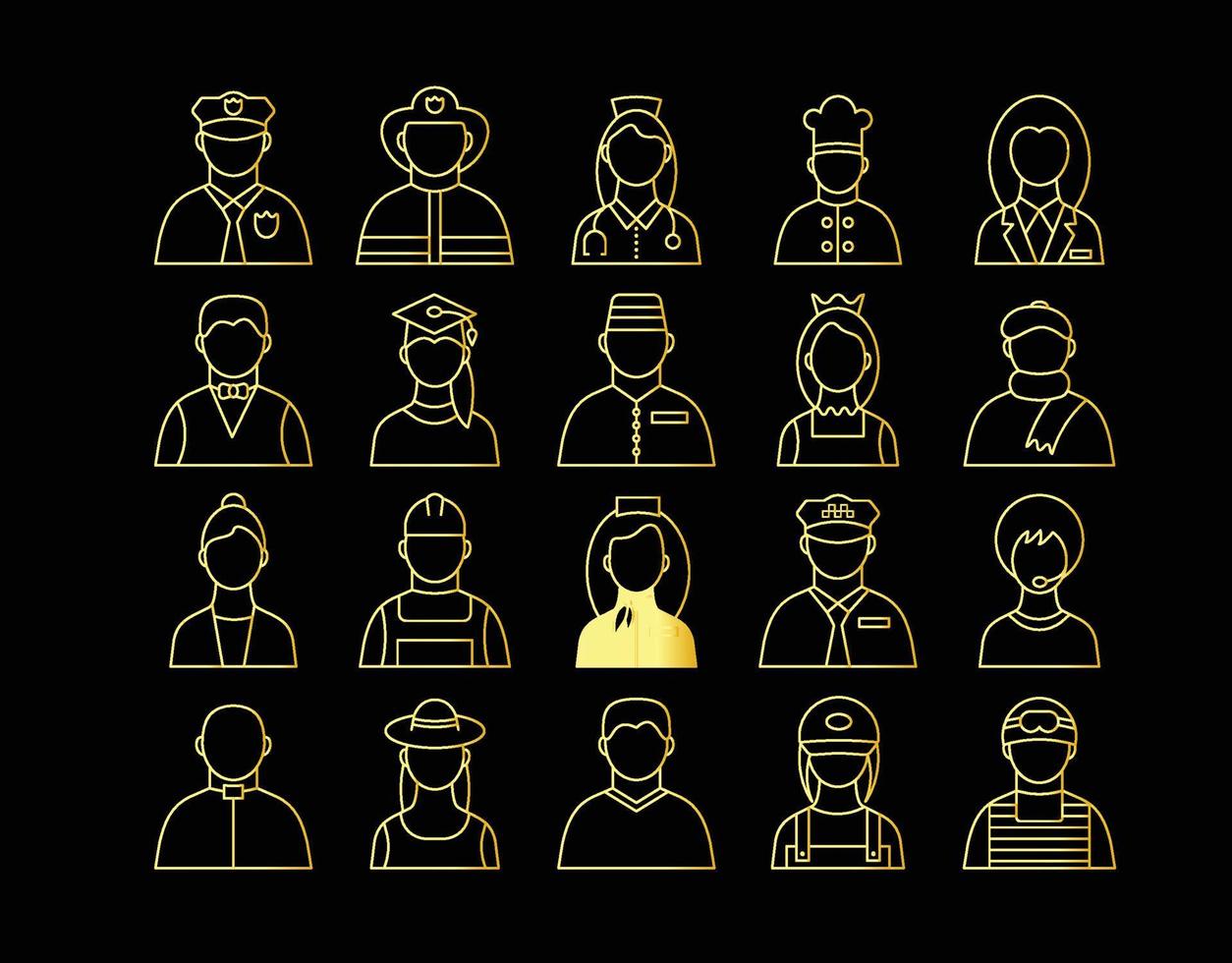 Gold profession icons isolate on black background vector