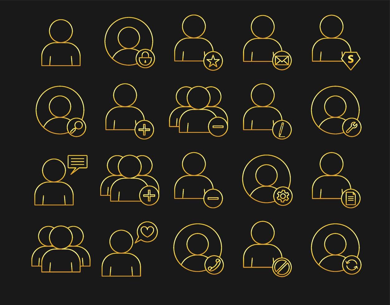 set of gold user icons vector