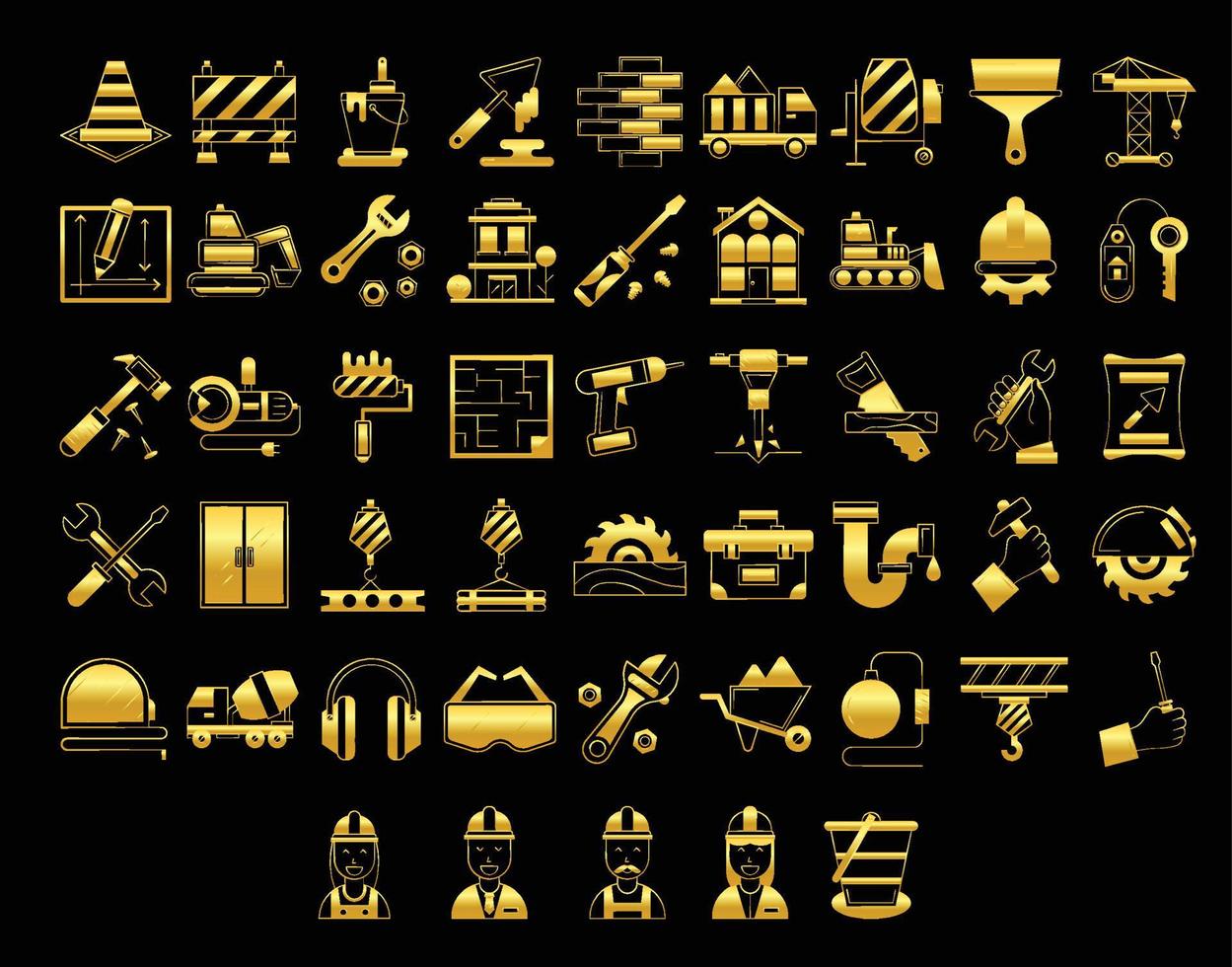 set of gold builder icons vector