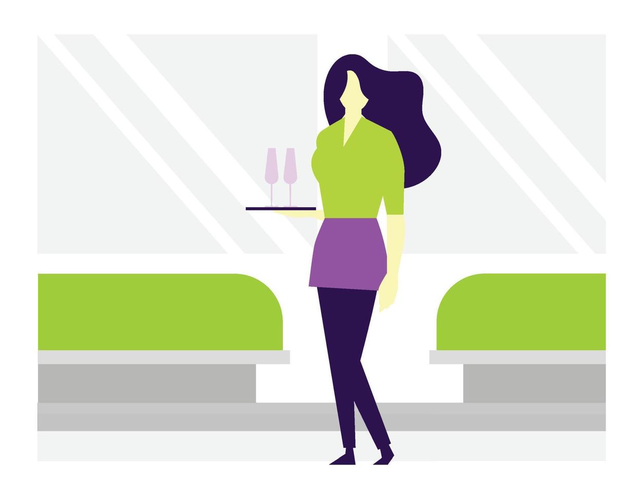 waitress walking and holding tray with cocktails vector