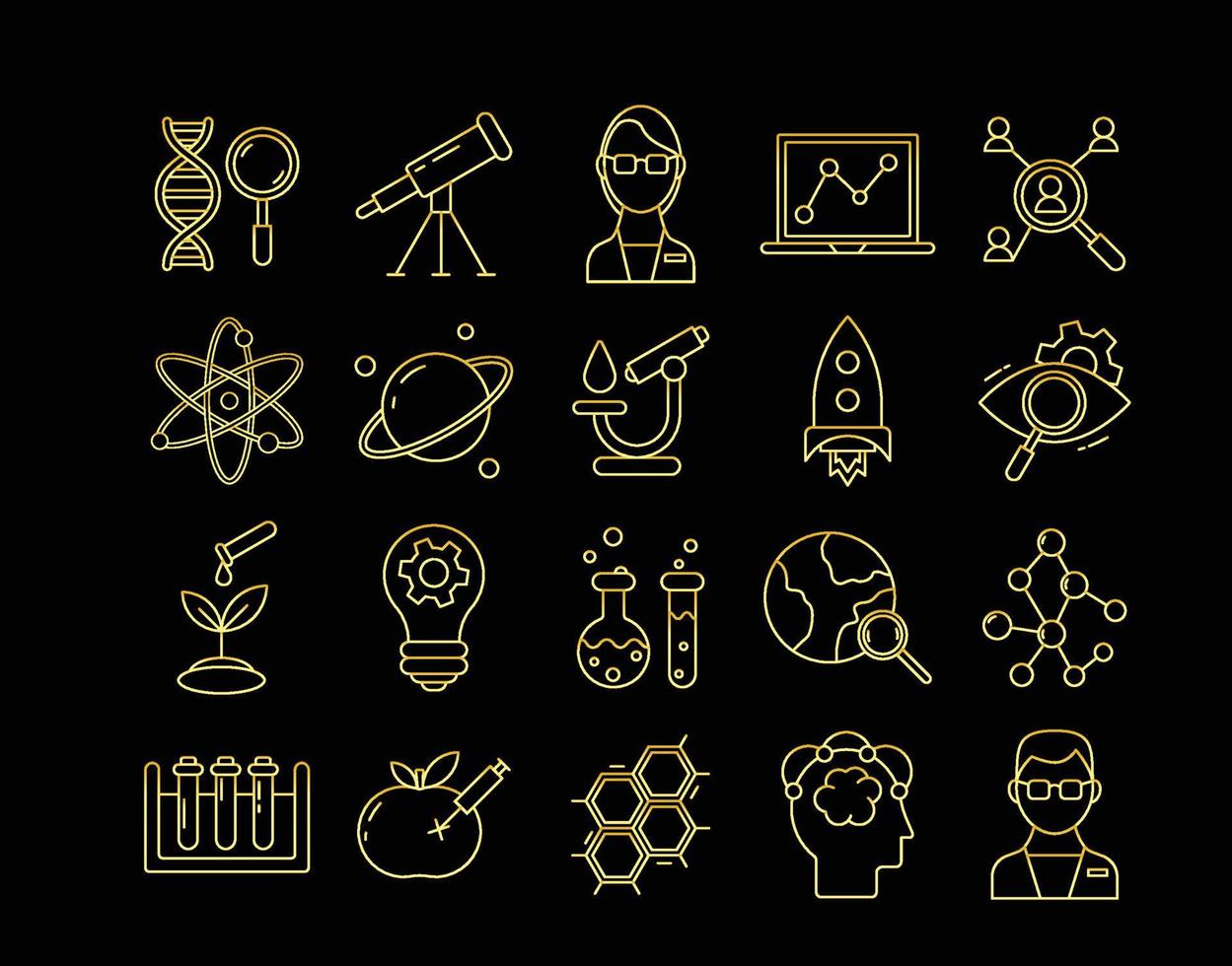 conjunto de iconos de investigación de oro vector