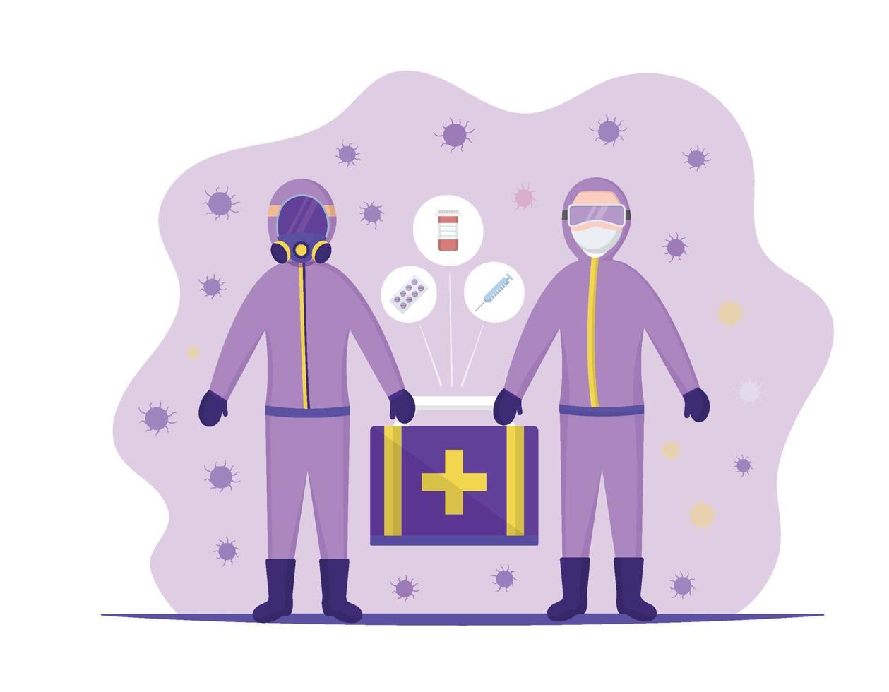 two doctors carrying medicine boxes vector