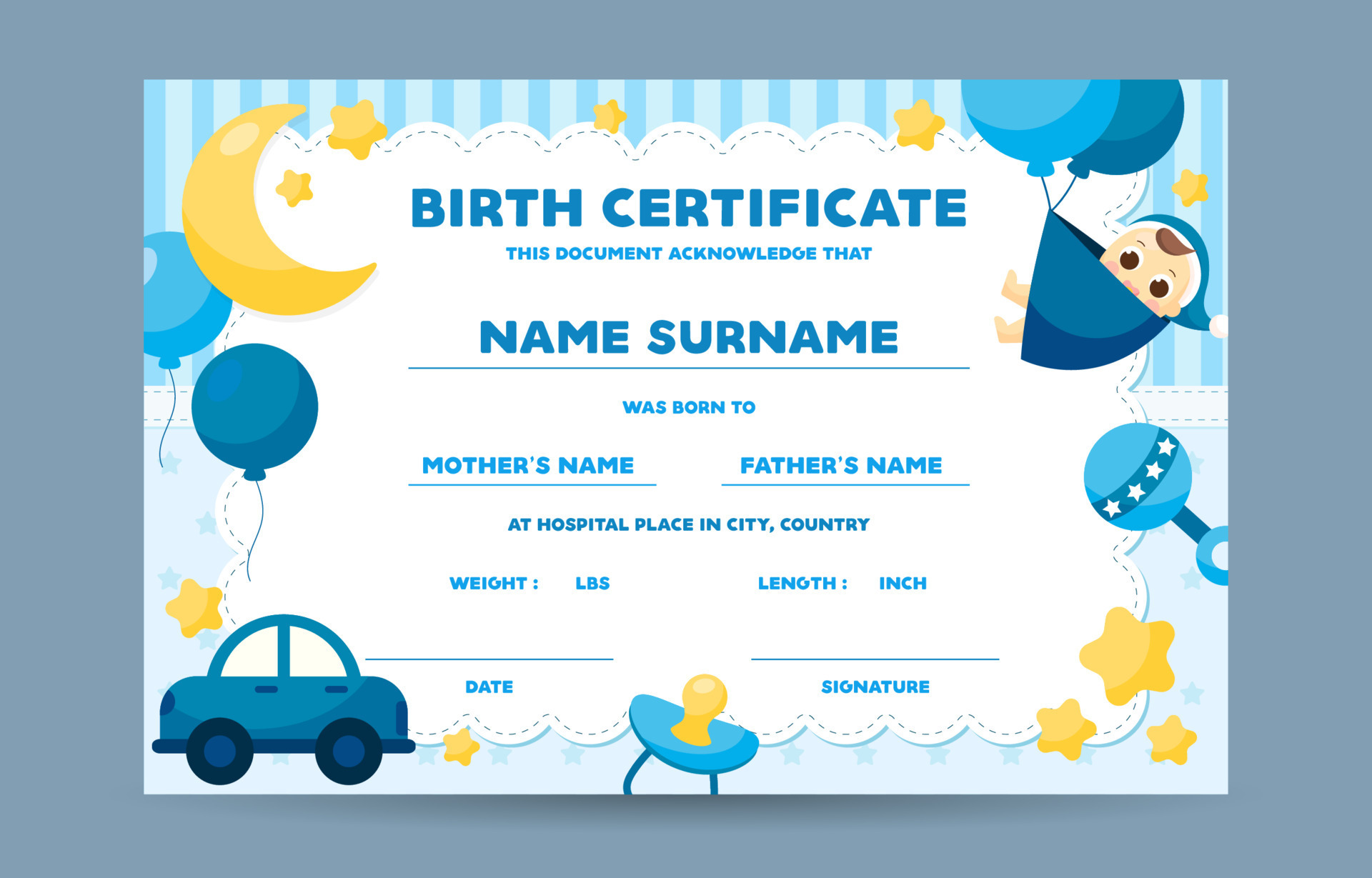 Birth Certificates Template 9675660 Vector Art at Vecteezy